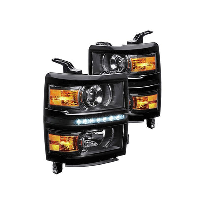 LED DRL Black Projector Headlight